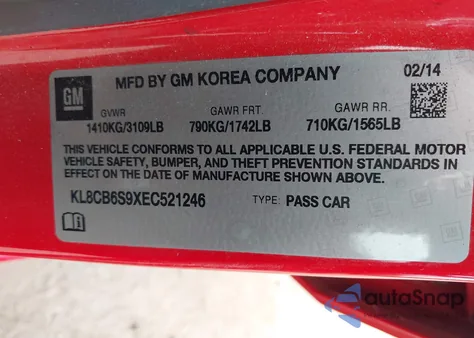 2014 Chevrolet Spark Ls Auto z USA, uszkodzony, nr VIN KL8CB6S9XEC521246